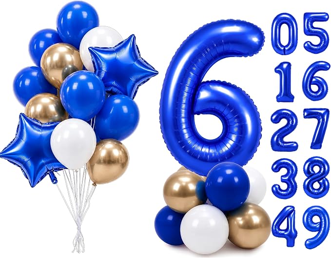 PartyWoo Number Balloons 40 Inch Blue Number 6 Kit by PartyWoo
