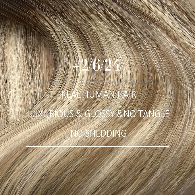 YoungSee Hair Extensions Weft Ombre Sew in Hair Extensions Real Human Hair Brown Balayage Weft Extensions Darkest Roots to Medium Brown with Blonde One Bundle 24Inch 100G