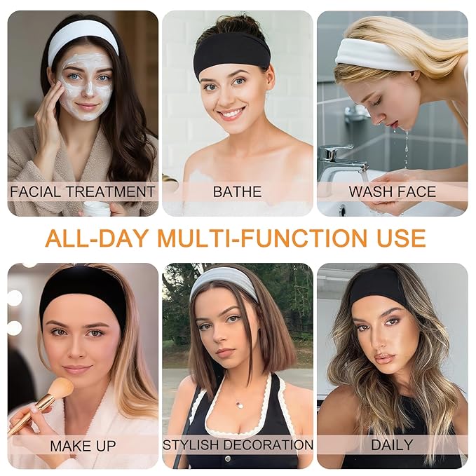 Black Headbands for Women 6PCS,Non Slip Head Bands Hair Accessories for Securing Hair,Elastic Hairbands for Yoga Workout Every Day