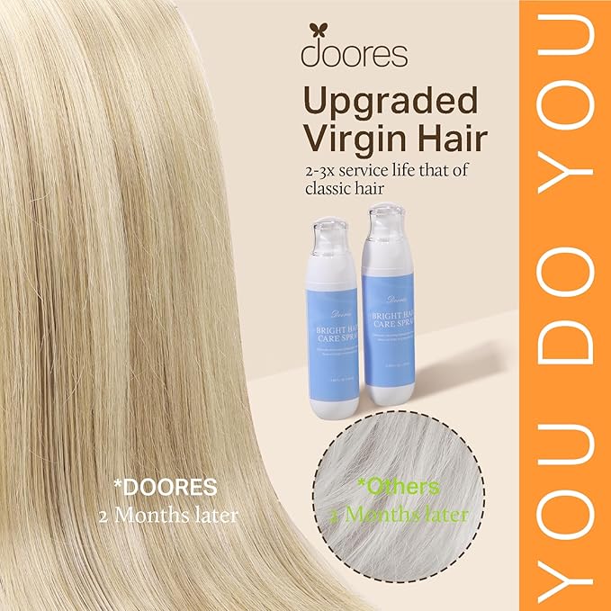DOORES Clip in Hair Extensions Seamless, Dark Blonde Highlighted Bleach Blonde 20 Inch 150g 7pcs, Long Straight Human Hair Clip in Extensions