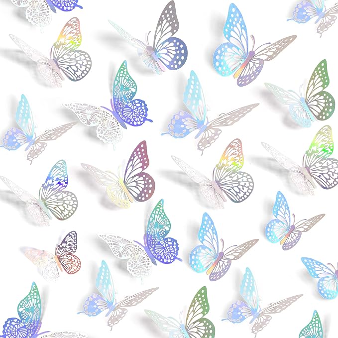 SAOROPEB 3D Butterfly Wall Decor, Removable Metallic Wall Sticker Room Mural by SAOROPEB