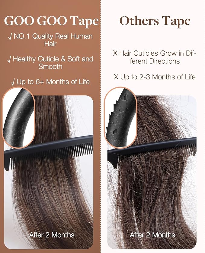 GOO GOO Invisi Edge Tape in Hair Extensions Human Hair, 1B Natural black, 6pcs 24inch 18g, Virgin Remy Hair, Seamless Injected Tape, Natural Look