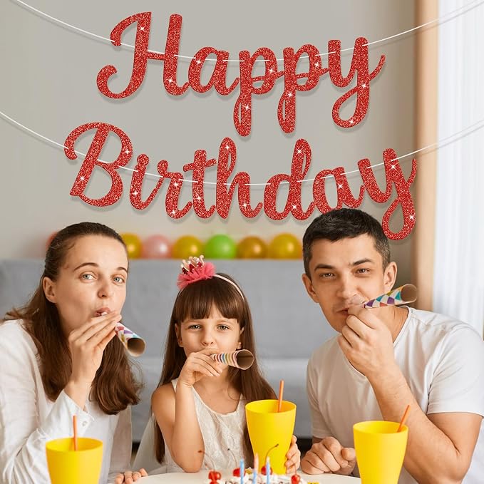 Glitter Happy Birthday Banner Sign Birthday Garland Wall Door Banners Flag - Image 2