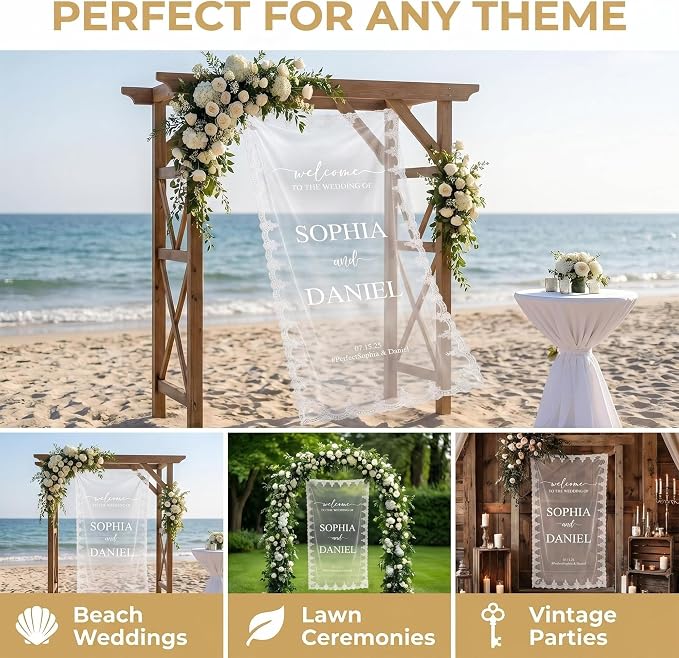 Personalized Wedding Welcome Sign – Custom Tulle Fabric Banner - Image 6