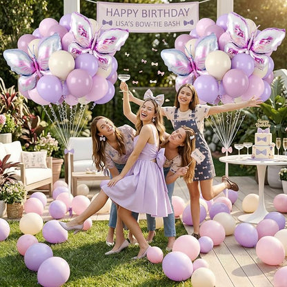 Biapian Pink and Purple Balloons, Giant Butterfly Balloons Foil, 12 Inch Ivory - Image 4