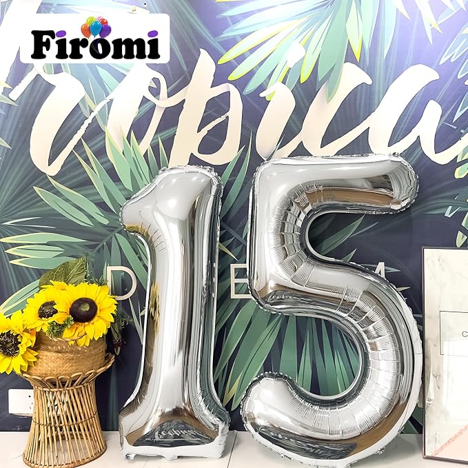 FIROMI 15 Number Balloons Silver Big Foil Mylar 51 Balloon Numbers 40-inch | - Image 4