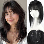 starluck Human Hair Toppers for Women with Thinning Hair, 14 Inch Real Hair Topper, 4.6x4 Inch SilkHug Swiss Lace Base Hairpiece, With Bangs (Black)