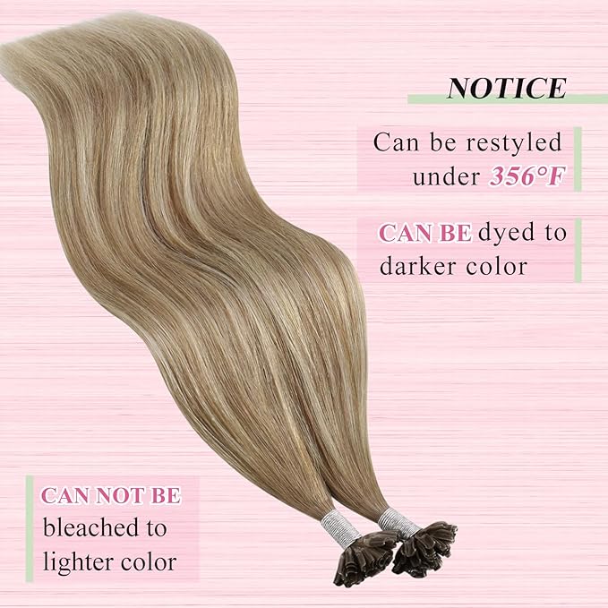 YoungSee U Tip Hair Extensions Real Human Hair Ombre Light Brown and Blonde Utip Real Hair Extension Balayage Human Hair K Tips Extensions for Long Hair Ktips Hair Extension Add Length 1G/S 50G 22In