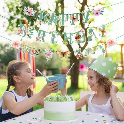 SUNBEAUTY Wildflower Happy Birthday Banner Sage Green Floral Flower Party - Image 9