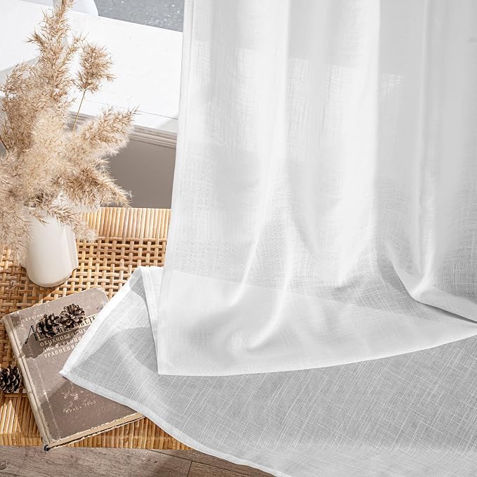 MIULEE White Linen Curtains Short 63 Inch Long 2 Panels - Image 7