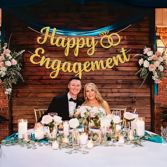BEISHIDA Glitter Happy Engagement Banner-No DIY, Engagement Party Decorations - Image 5