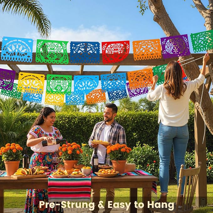 DOMESTAR 1 Pack 18 FT Papel Picado Banner, Fiesta Mexican Party Decoration | - Image 5