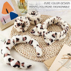 Zkptops 6Pcs Spa Headband for Washing Face Wristbands Set Women Bubble Skincare Makeup Sponge Plush Padded Puffy Headband Bow Tie Hairband Cute Non Slip Thick Hair Accessory Gifts(Beige Leopard)