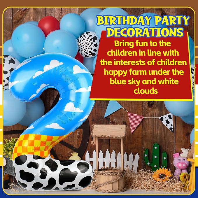 40 Inch Number 2 Balloon Blue Clouds Cartoon Story Balloons Toy Inspired Story - Image 3