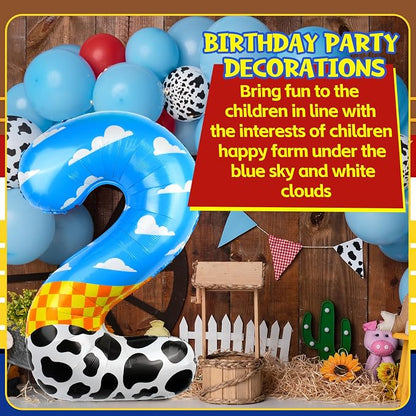 40 Inch Number 2 Balloon Blue Clouds Cartoon Story Balloons Toy Inspired Story - Image 3
