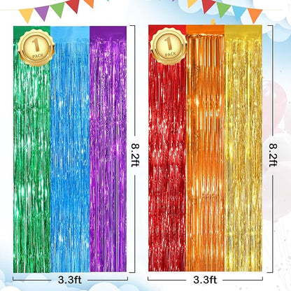 Rainbow Fringe Curtain Party Streamers 2Pack 3.3 x 8.3 Ft Foil Fringe Backdrop - Image 2
