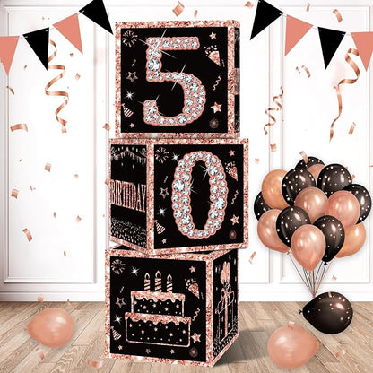 Eiurteao 3pcs Rose Gold 50th Birthday Decorations Boxes by Eiurteao