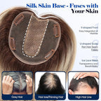 HAIRCUBE Hair Toppers For Women With Thinning 5"*5" Large Base Real Hair Toppers For Women, 14 Inch For Hand-Woven, 60g, Silk, Natural, realistic, Use Daily, Hairloss, Blonde Mixed Brown, with bangs