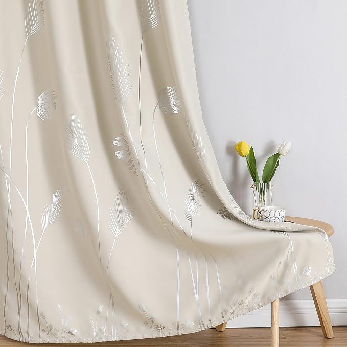 Blackout Curtains with Silver Palm Tree Thermal Insulated Elegant Natural Tree - Image 3