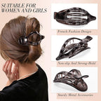 Obeoby 8 PCS Flat Hair Clips for Women, French Duckbill Flat Claw Clips for Thin Thick Hair Barrettes Accessories Medium Large (Tortoiseshell)