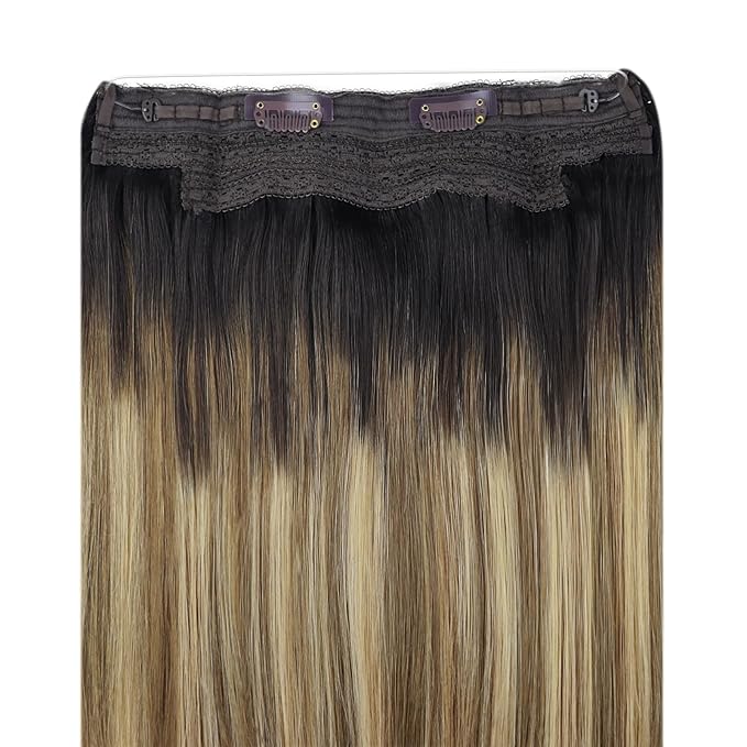 YoungSee 130G Invisible Wire Hair Extensions Balayage Wire Human Hair Extensions Dark Brown Balayage Medium Brown with Blonde Fish Line Hair Extensions Real Human Hair Long Straight Hair 22inch