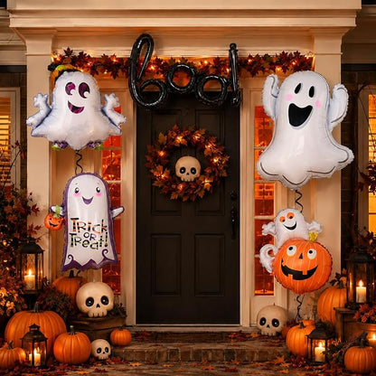 HILAVO 5PCS Halloween Foil Balloons Set, Ghost Pumpkin Boo Balloons Cute Happy - Image 6