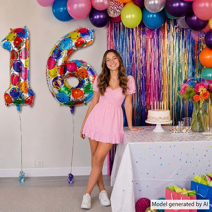 40 Inch Rainbow Balloon Number 16 Balloons, Foil Sweet Sixteen Decor | 40" - Image 6