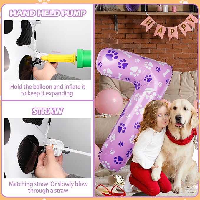 40 Inch Pink Dog Paw Balloons, Numeral 7 Birthday Balloons - Image 4