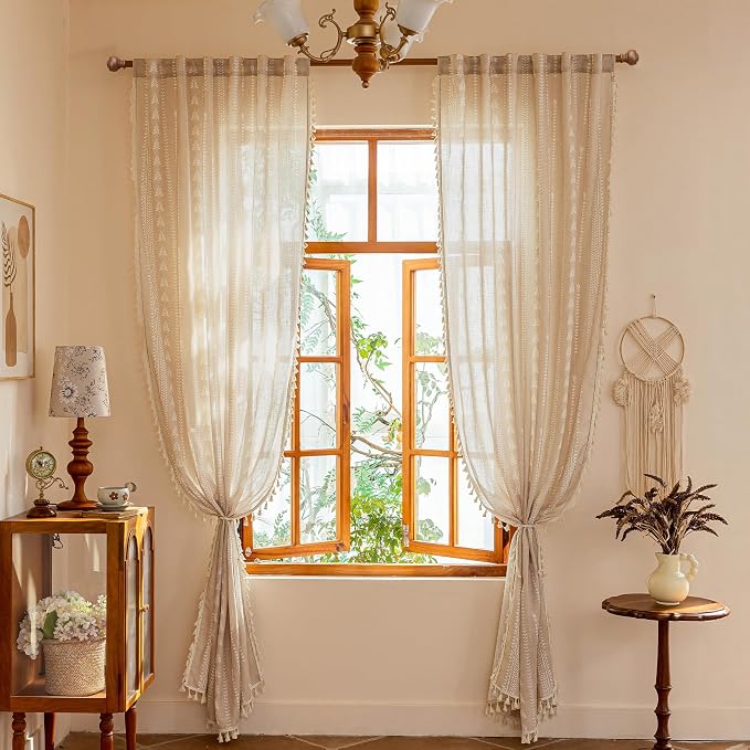 Boho Curtains - for Living Room Farmhouse Sping Linen Blend Patterned Light - Image 8