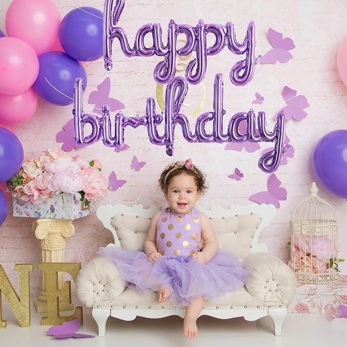 TONIFUL Purple Happy Birthday Balloons 16 Inch Purple Mylar Foil Script/Cursive - Image 3