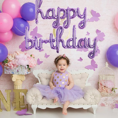TONIFUL Purple Happy Birthday Balloons 16 Inch Purple Mylar Foil Script/Cursive - Image 3