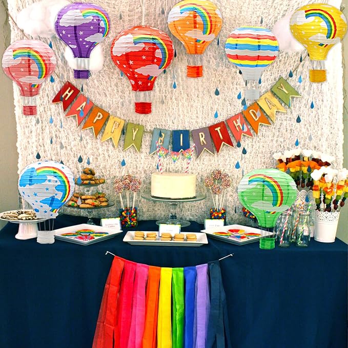 8 Pcs Rainbow Hot Air Balloon Paper Lanterns, 12 in Hanging Ceiling Decor | - Image 4