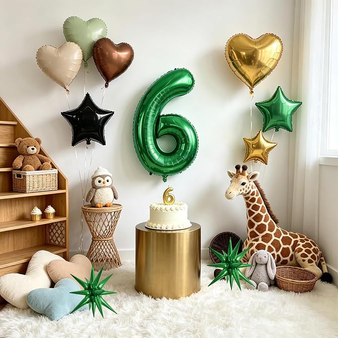 TONIFUL 6th Birthday Balloons Kit 40 Inch Dark Green Large Number 6 Balloon | - Image 3