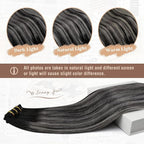 Ve Sunny Clip in Human Hair Extensions Black Ombre Clip in Hair Extensions Real Human Hair Silver Hair Clip in Extensions Balayage Hair Extensions Ease of Installation 7pcs 120g 16inch