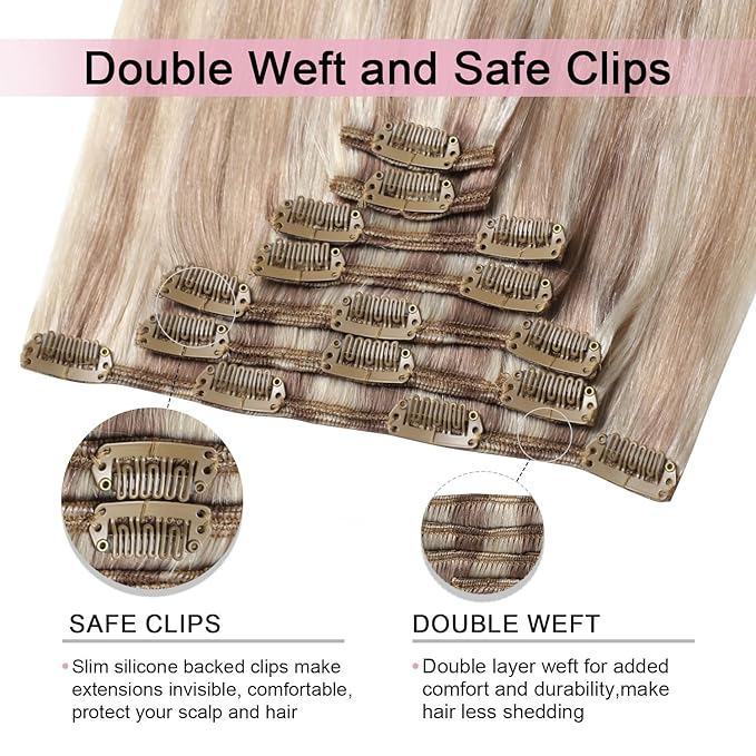 Pro2.0 Clip in Hair Extensions Real Human Hair 22inch 7pcs #18/22/60 Balayage Ash Blonde to Golden Blonde and Platinum Blonde Hair Extensions Clip in Human Hair 120g（#18/22/60-22inch）