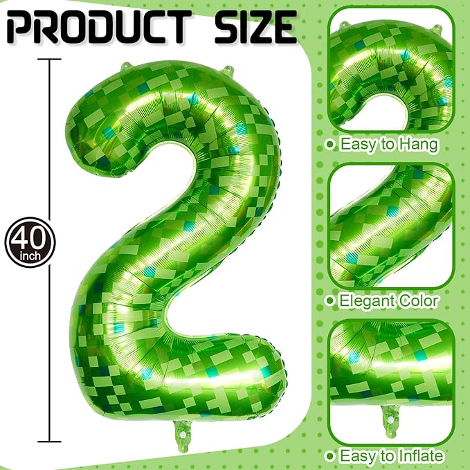Number 2 Balloons 40 Inch, Gaint Cartoon Lime Green Pixel 2 Balloon Number - Image 2