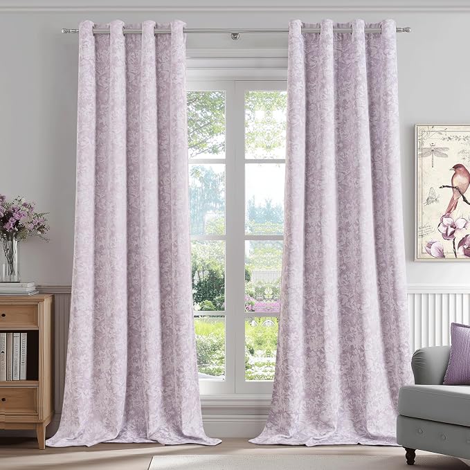 Beauoop Purple Floral Jacquard Blackout Curtains - Image 2