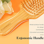 GAINWELL Bamboo Hair Brush for Hair Growth, Natural Bamboo Bristles Detangling Square Wooden Paddle Hairbrush for Massaging Scalp, for Women Men and Kids, for All Hair Types, with Ergonomic Handle