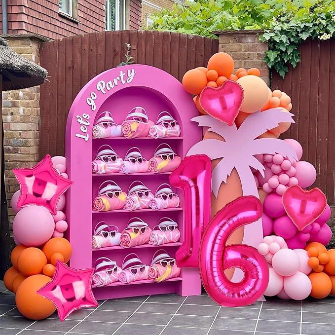 40 Inch Number Balloon Hot Pink 16 Set Pink Theme 16th Birthday Decor 10Pcs | - Image 4