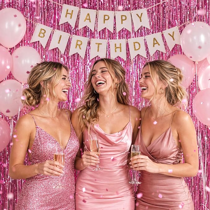 jijAcraft Pink Tinsel Foil Fringe Curtain, 3 Pack 3.2x6.5 Feet Pink Streamer - Image 6