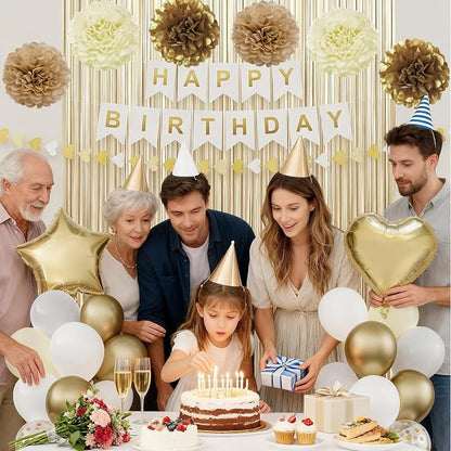 White and Gold Happy Birthday Party Decorations - Image 5