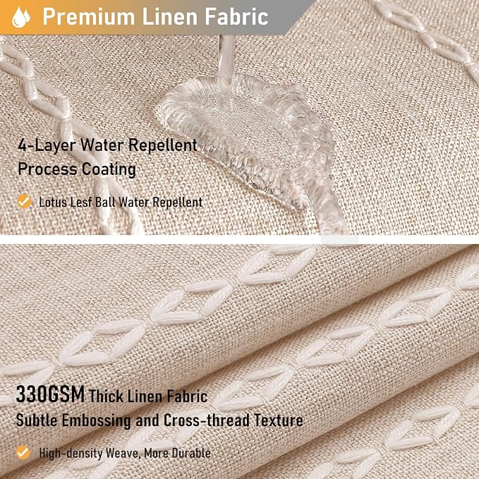 60x72 Boho Farmhouse Linen Heavy Duty Shower Curtain Set, Tan/Taupe | Narrow - Image 4
