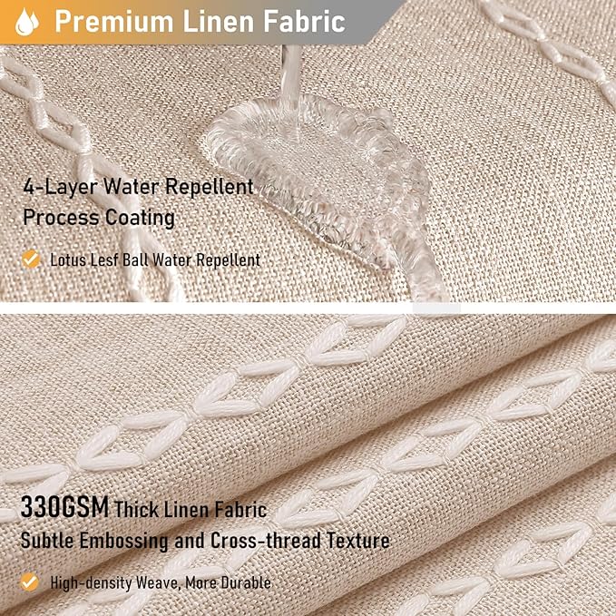 72x84 Long Boho Farmhouse Linen Heavy Duty Shower Curtain, Tan/Taupe | Tall Size - Image 4