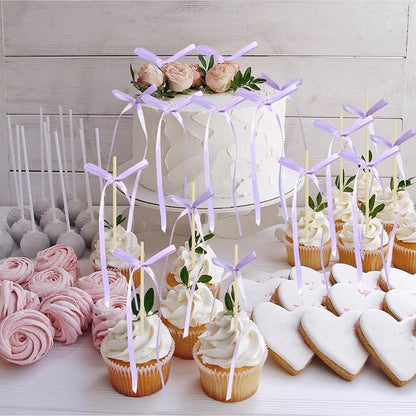 Ephlyn 30Pcs Bow Cupcake Toppers Valentine's Bowknot Ribbons Coquette Bow High - Image 6