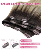 YoungSee Ombre Hair Extensions Clip ins Medium Brown Roots to Golden Mix Platinum Blonde Clip in Hair Extensions Real Human Hair Brown to Blonde Clip in Hair Extension Short Hair 12Inch 7Pcs 85G