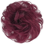 FESHFEN Human Messy Buns - 100% Human Hair Bun Real Scrunchies Hair Pieces Ponytail Extensions Wavy Tousled Updo Chignon Hairpieces for Women, Wine Red