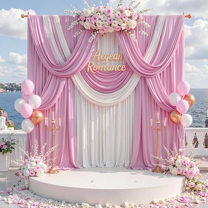 40 ft x 10 ft Wrinkle Free Baby Pink Backdrop Curtain - Image 9