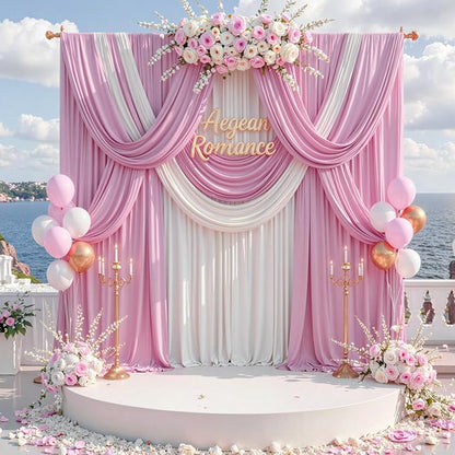 50 ft x 10 ft Wrinkle Free Pink Backdrop Curtain Panels, Polyester Photography - Image 6