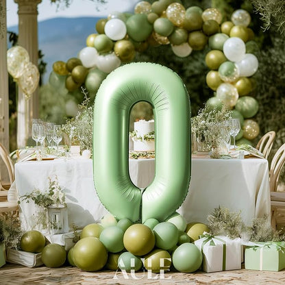 AULE 40 Inch Sage Green 0 Balloon Numbers Foil 0-9 Birthday Big Numbers | - Image 2