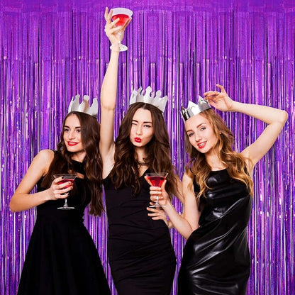 Purple Tinsel Foil Fringe Curtain Backdrop, 2 Pack Metallic Glitter Curtains - Image 7